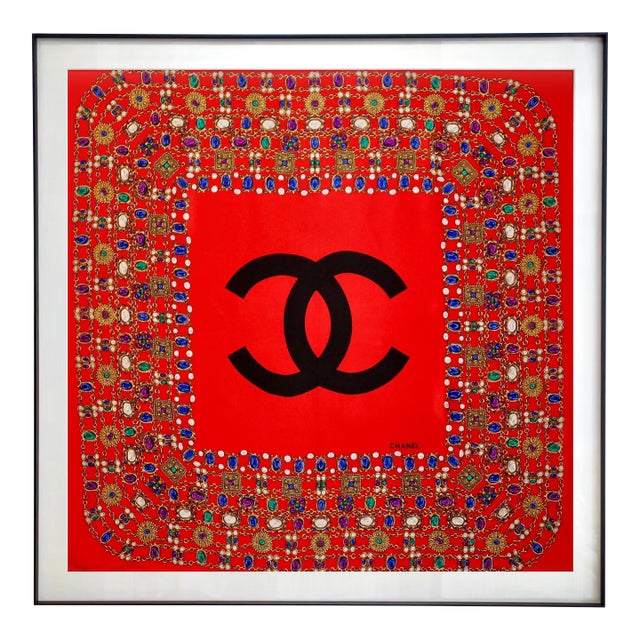 Framed Chanel Silk Scarf 1980s - Midnight Black Frame For Sale