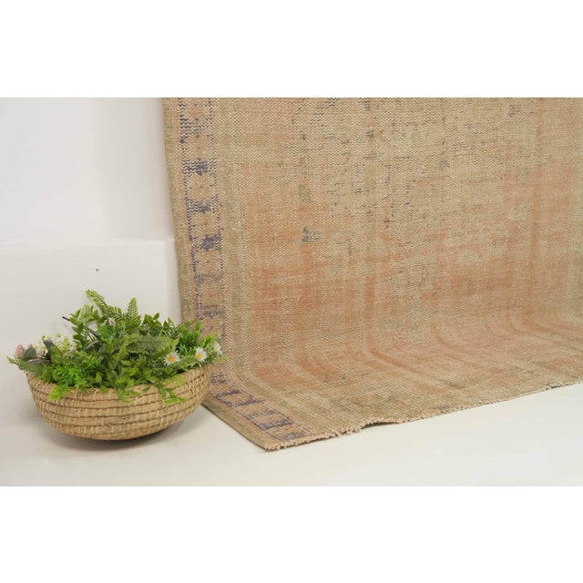 1970s Vintage Turkish Handmade Wool Cotton Pink Area Rug For Sale - Image 4 of 12