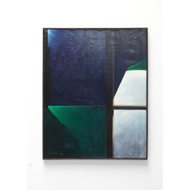Blue Simone Lacour, The Accessible of the Inaccessible, 1981, Oil on Canvas For Sale - Image 8 of 8