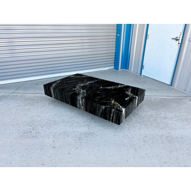 Black 1970s Italian Black Faux Marble Floating Coffee Table Designed by Willy Rizzo For Sale - Image 8 of 12