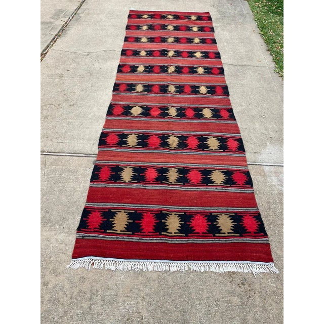 Turkish Tribal Vintage Evil Eye Pattern Boho Kilim Rug For Sale - Image 9 of 9