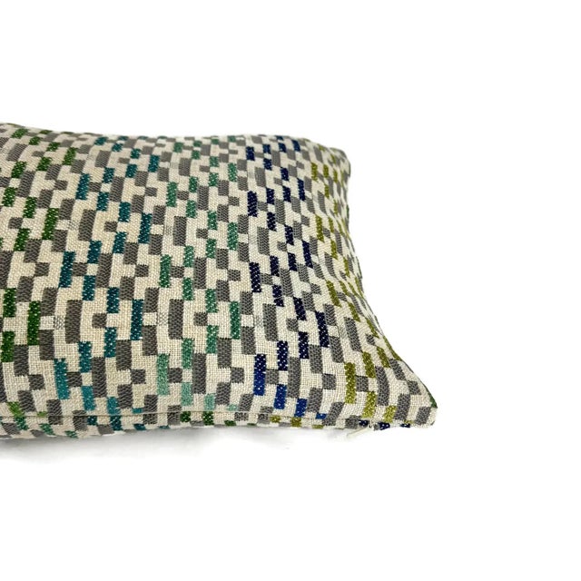 Mid-Century Modern Jane Churchill Iggy in Blue and Green Lumbar Pillow Cover - 12" X 20" Silver Sage Velvet Rectangle Cushion Case For Sale - Image 3 of 5