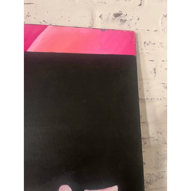 Mid Century Modern Abstract Portrait Painting Pink Black Face Original Art Vintage, Unknown Artist For Sale - Image 4 of 11