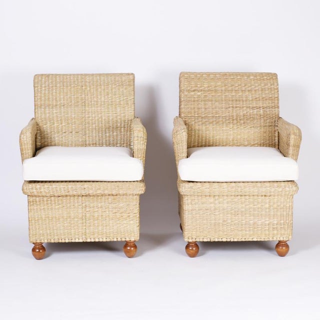 British Colonial Style Wicker Armchairs For Sale - Image 9 of 9