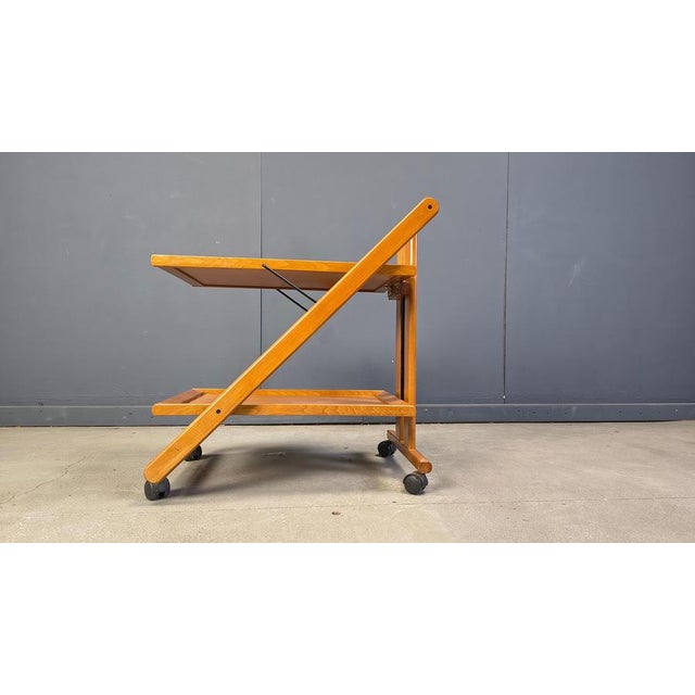 Tan Vintage Italian Foldable Wooden Serving Cart, 1980s For Sale - Image 8 of 18