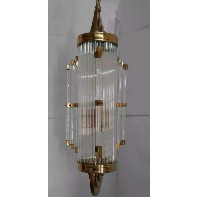Art Deco Vintage Art Deco Skyscraper Rod Ship Chandelier in Brass & Glass For Sale - Image 3 of 8