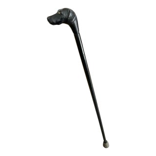 Vintage Carved Dog Head Handle Walking Cane For Sale