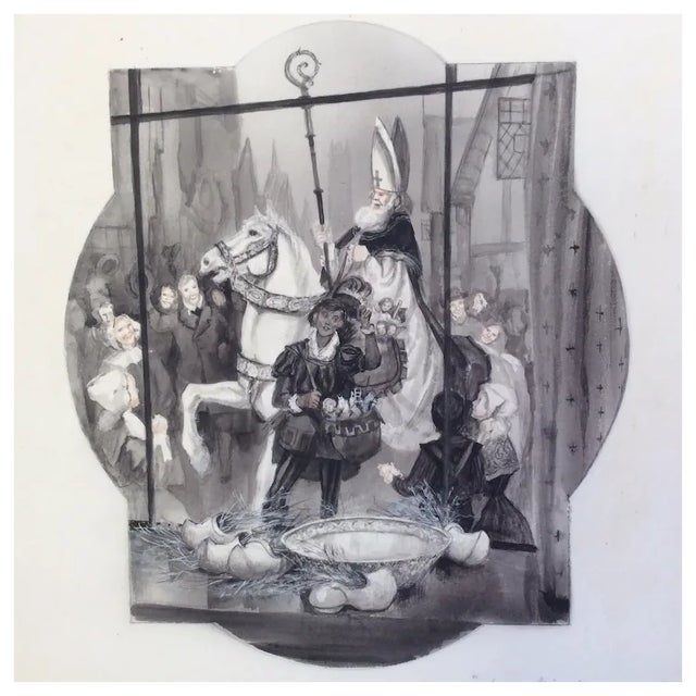 A vintage Illustration, painting depicting Saint Nickolas at Christmas by James Flux. The Painting is an original...