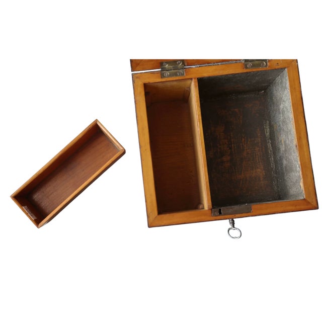 Antique Victorian Wooden Tea Caddy With Painted Pastoral Scene For Sale - Image 11 of 16