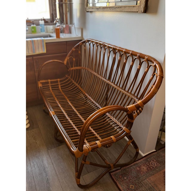 1960s Vintage Ratan Loveseat in the Style of Franco Albini For Sale - Image 5 of 5