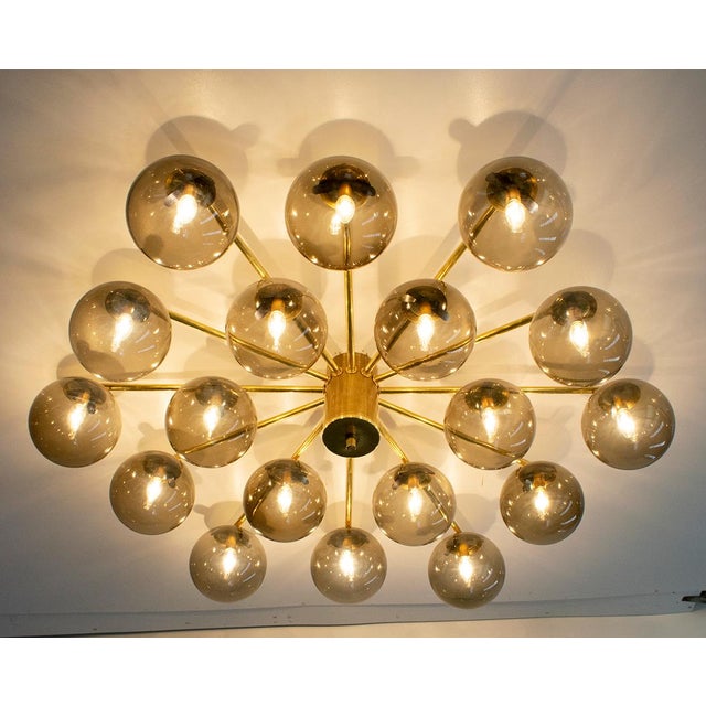 Fabio Ltd 21st Century Natural Brass Smoky Murano Globes Flush Mount by Fabio LTD For Sale - Image 4 of 6