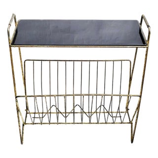 Mid-Century Brass Side Table with Black Glass Top, 1950s For Sale
