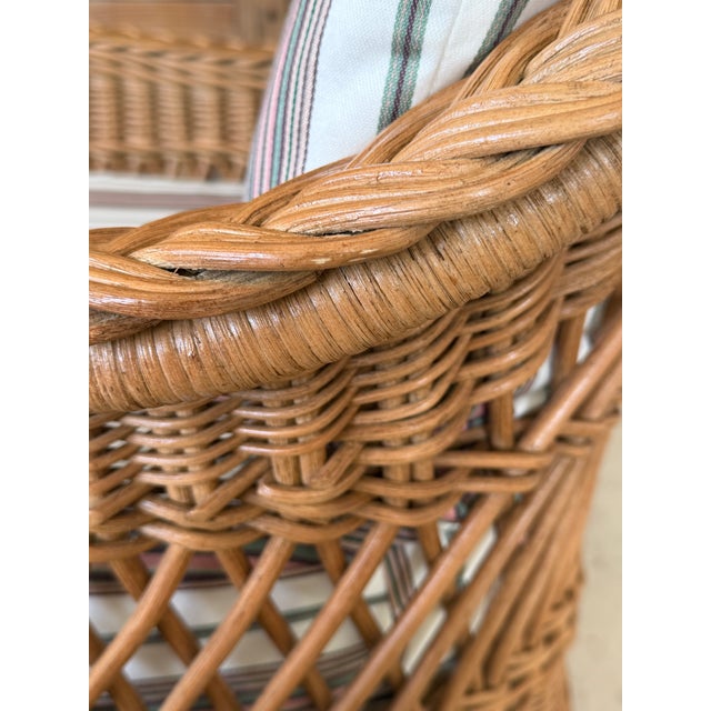 Late 20th Century Coastal Boho Rattan Braid Lounge Chair & Ottoman by Henry Link For Sale - Image 5 of 12