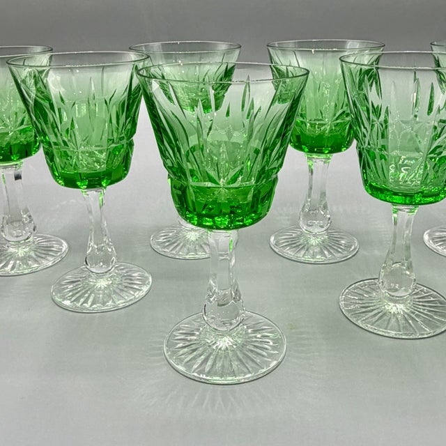 Green Vintage Emerald Green Cut Crystal Wine Glasses from Cristalería San Carlos, Argentina, 1950s, Set of 8 For Sale - Image 8 of 18