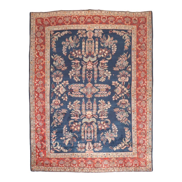 Antique Zabihi Collection Navy Blue Persian Sarouk Rug - 8'9" x 10'11" For Sale