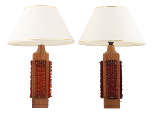 Teak and Cast Glass Table Lamps from Glas & Trä Hovmantorp, Sweden, 1960s, Set of 2