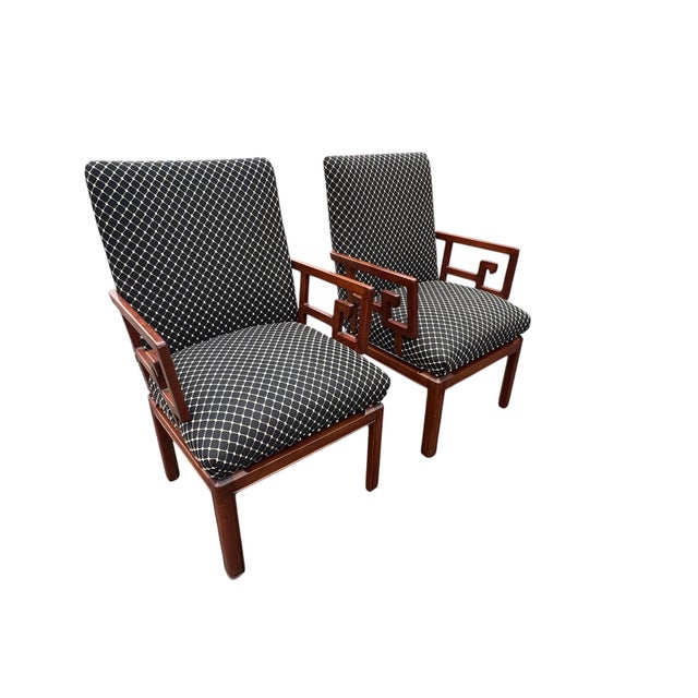 Mid-Century Modern Late 20th Century Attributed to Michael Taylor Baker Greek Key Armchairs Pair For Sale - Image 3 of 18