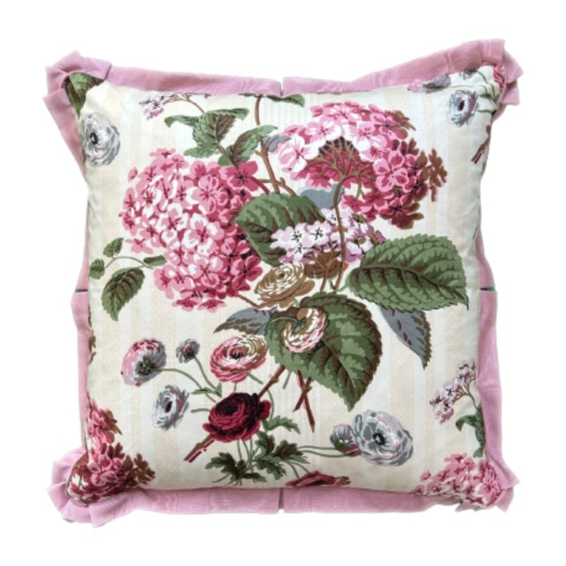 Colefax Pink Hydrangea Square Decorative Pillow With Down Feather Insert For Sale