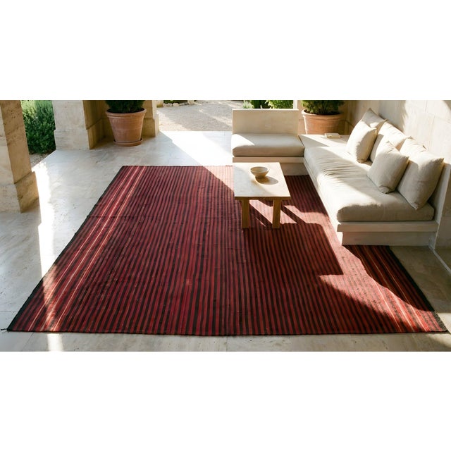 1920s Red Background Stripe Black and Ivory Desing Antique Navajo Rio Grande Rug For Sale - Image 15 of 17