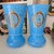 Large Pair of Antique Turquoise Blue Opaline Vases – Hand-Painted Heron Medallions, Gilt Accents For Sale - Image 9 of 9