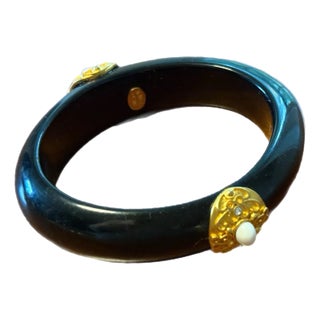 Kenneth Jay Lane Black Resin Faux Pearl Bangle For Sale