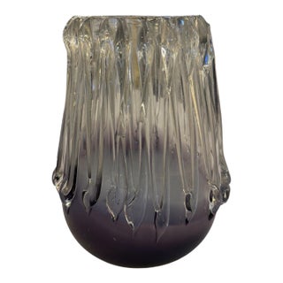 Italian Murano Glass Vase With Vertical Ridges, 1970s For Sale