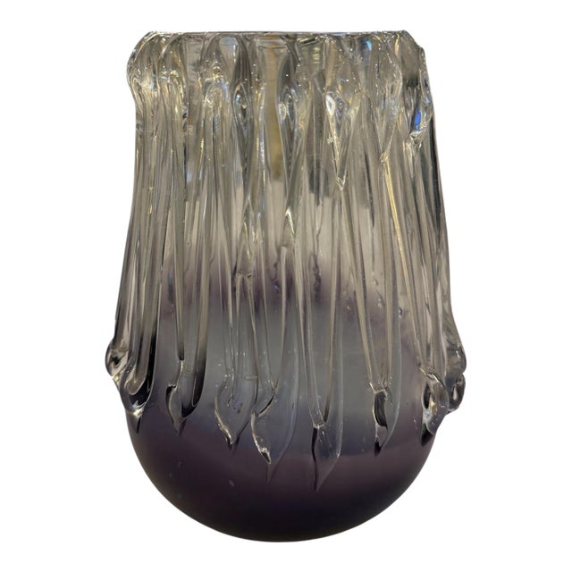 Italian Murano Glass Vase With Vertical Ridges, 1970s For Sale