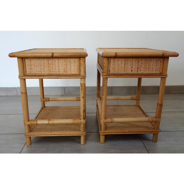 1980s Bedside Tables in Woven Wicker and Bamboo, 1970s, Set of 2 For Sale - Image 5 of 16