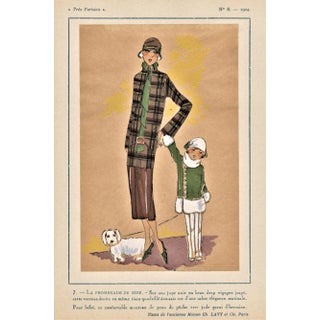 Original French Art Deco 1920s Fashion Pochoir Print-Mother,Child, Dog For Sale