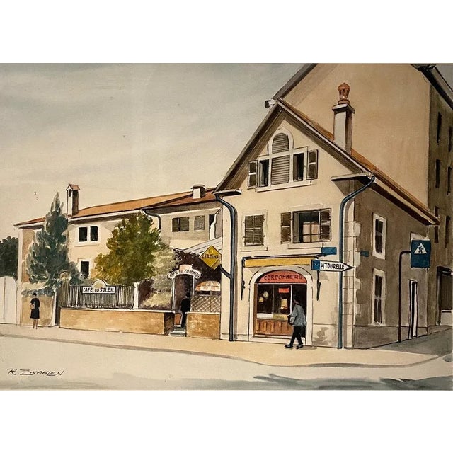René Zwahlen, Petit Saconnex Place, Geneva, 1950s, Watercolor For Sale - Image 9 of 9