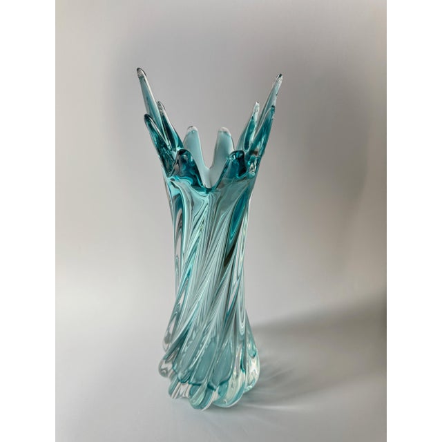 Vintage Aquamarine Bohemian Art Glass Sculptural Vase from Egermann, 1980s For Sale - Image 10 of 15