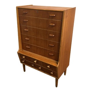 Danish Teak and Oak Ten-Drawer High Chest, Circa 1940s For Sale