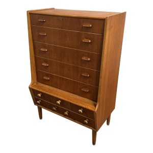 Danish Teak and Oak Ten-Drawer High Chest, Circa 1940s