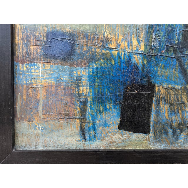 Yellow David Adickes "Abstract- Blue w/ One Gold Square" Modern Cubist Inspired Abstract Painting, 20th Century For Sale - Image 8 of 11