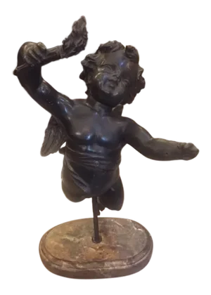 19th Century French Bronze Winged Angel Mounted Sculpture