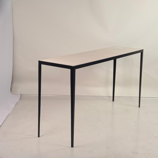 DESIGN FRERES Long 'Étude' Iron and Cream Limestone Console or Sofa Table by Design Frères For Sale - Image 4 of 8