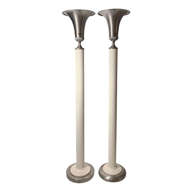 Near Pair Vintage Hollywood Regency Grosfeld House Style Deco Torcheres For Sale