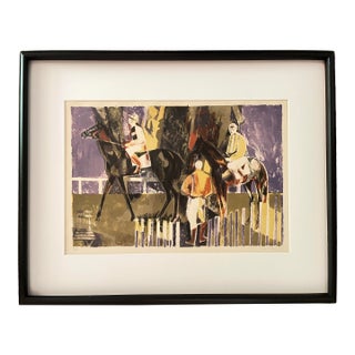 Camille Hilaire Signed Mid 20th Century Lithograph of Horses and Riders in a Paddock, Framed For Sale