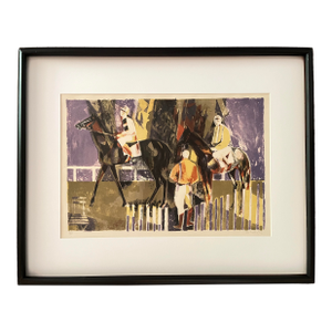 Camille Hilaire Signed Mid 20th Century Lithograph of Horses and Riders in a Paddock, Framed