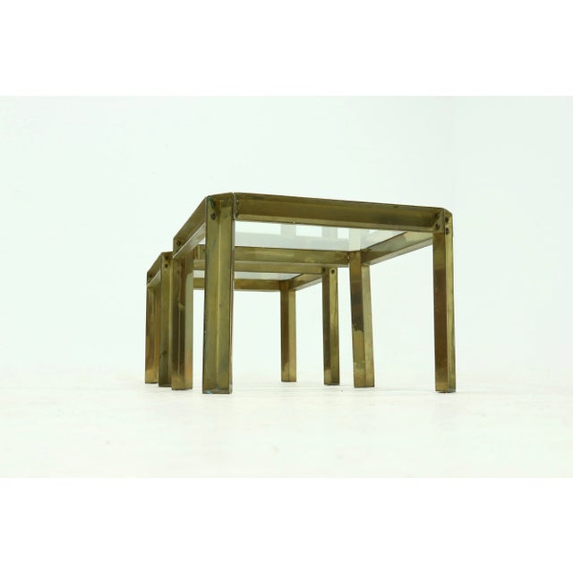 Gold Model T09 Side Tables in Brass and Glass by Peter Ghyczy, 1970s, Set of 2 For Sale - Image 8 of 11
