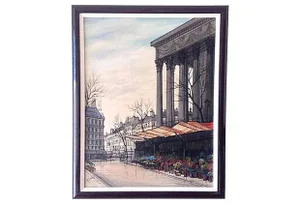 Vintage Mid-Century Paul Lambert C.1960's Parisian Street Scene Painting