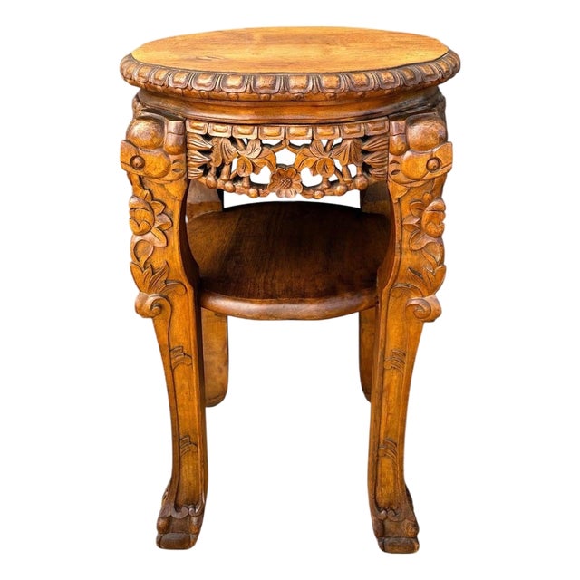 Chinese Carved Hardwood Side Table, Mid-20th Century For Sale