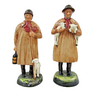 Pair Royal Doulton Figurines Lambing Time and Shepherd 1940s For Sale