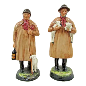 Pair Royal Doulton Figurines Lambing Time and Shepherd 1940s