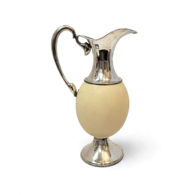 Silver Vintage Ostrich Egg Shell & Sterling Silver Pitcher For Sale - Image 8 of 17