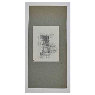Léon Morel-Fatio, Lady by the Window, 19th Century, Pencil Drawing For Sale