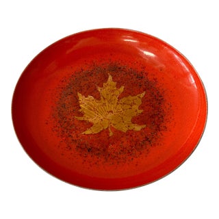 1970s Curtis Jere for Artisan House Enamel Bowl With Maple Leaf Design For Sale
