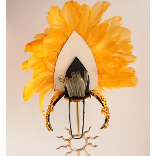 Festival Feather Headdress on a Brass Stand For Sale - Image 4 of 6