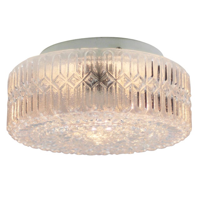 Mid-Century Round Textured Glass Flush Mount For Sale - Image 4 of 12