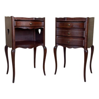 Late 19th Century French Walnut Pair of Nightstands with Heart Open Shelf / Three Drawers For Sale
